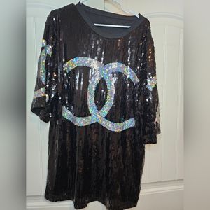 Sequined Mini Shirt Dress - OSFM